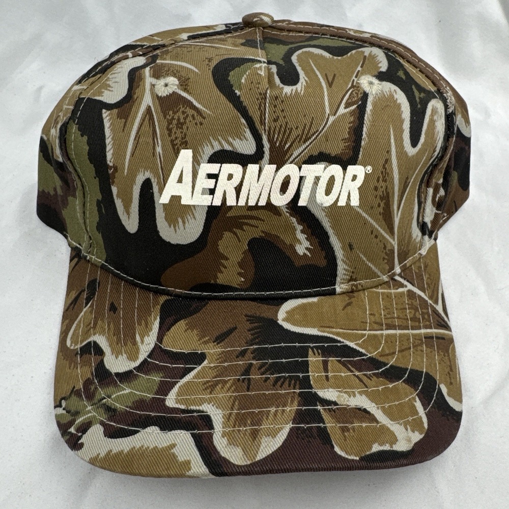 Vintage 90s Cobra Cap Camo SnapBack Rope Hat Aermotor Windmill Franklin Electric